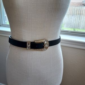 XXLARGE BLACK FLAX LEATHER RHINESTONE BUCKLE BELT